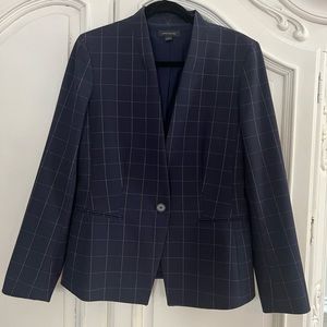 Navy & White windowpane plaid Ann Taylor pantsuit.